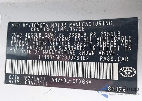 2009 Toyota Camry Hybrid from USA, damaged, VIN 4T1BB46K29U076162